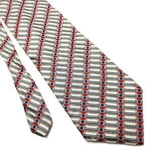Audrey Buckner Grey & Red‎ Silk Tie Woven Wide Striped